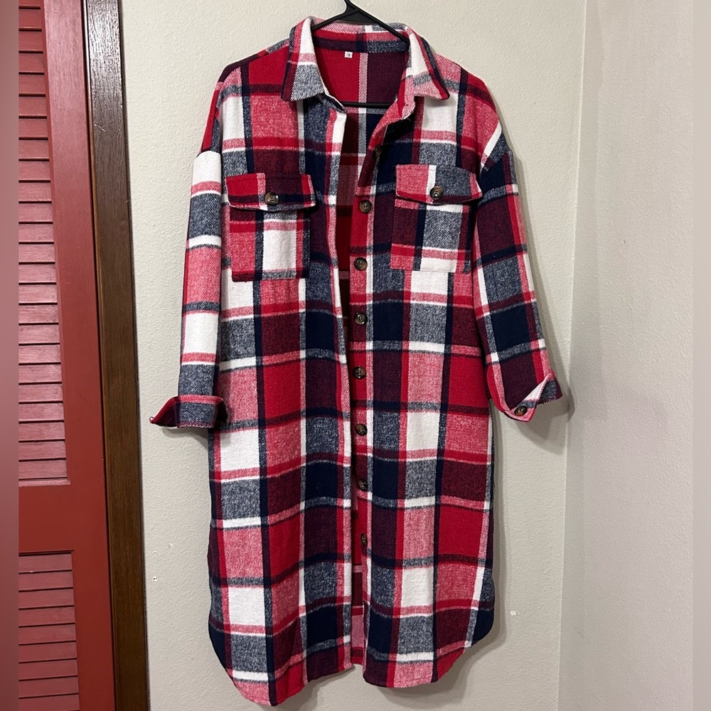 Women's Plaid Print, Button Front Coat
